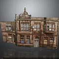 Vintage Red Brick Building Model With Multi Story Windows Door And Decorative Roof Details