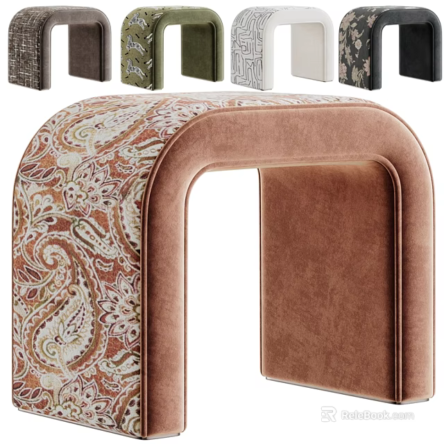 Elegant Copper Sofa Bench with Paisley Pattern and Velvet Upholstery in Multiple Colors 3d model 