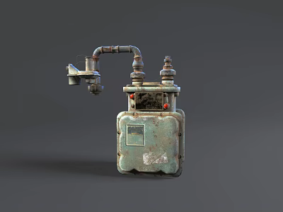 Old Rusty Industrial Electrical Equipment With Pipes And Valve Parts 3d model