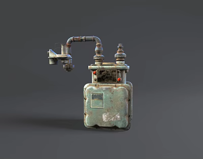 Old Rusty Industrial Electrical Equipment With Pipes And Valve Parts 3d model