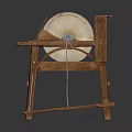 Traditional Wooden Manual Grindstone Tool With Stable Wooden Stand And Round Grinding Wheel