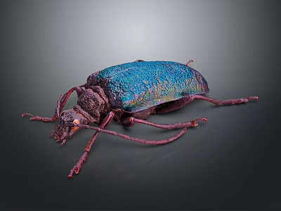 Vibrant Blue Purple Metallic Beetle With Shiny Body And Long Legs On Dark Background 3d model