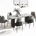 Modern Dining Table Set With Marble Top Arched Back Chairs And Pendant Lights 3d model