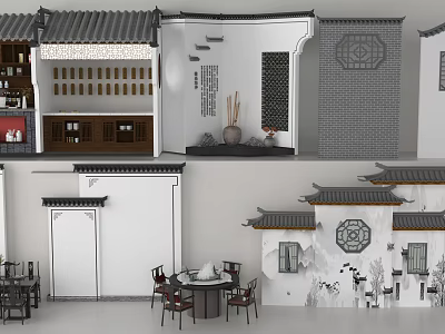 Traditional Chinese Building Exterior Wall with Tile Roof Carved Patterns and Decorative Brick Design 3d model