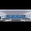 Modern Monitoring Room With Control Desks Multiple Screens And Chairs