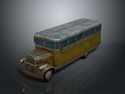 Vintage Yellow and Silver Bus with Retro Metal Body and Classic Windows 3d model
