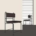 Minimalist Single Chair With Metal Frame And Leather Seat In Modern Room With Striped Partition