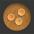 Orange Candles With Melting Wax On Wooden Tray For Home Decor