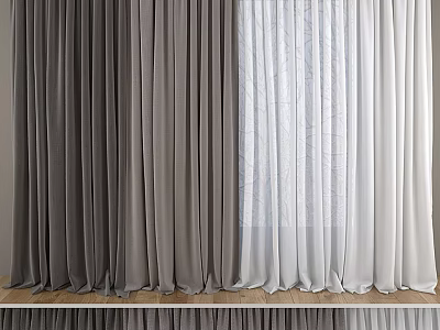 Modern Dark Gray Drapes And White Sheer Curtains With Layered Design 3d model