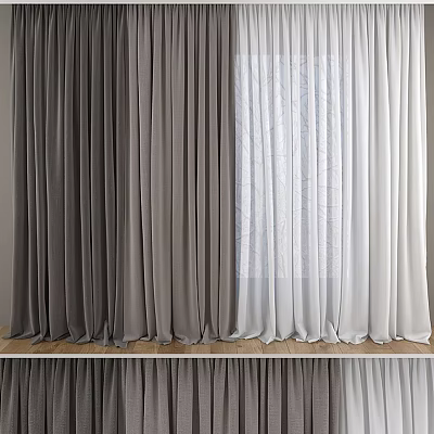 Modern Dark Gray Drapes And White Sheer Curtains With Layered Design 3d model