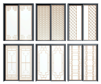 New Chinese style sliding door sliding door sliding door combination 3d model