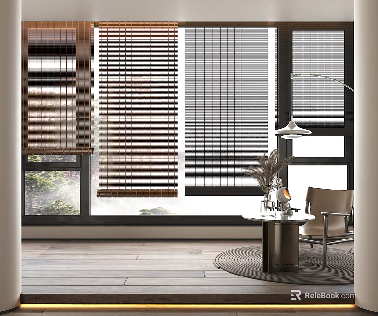 Various Colored Window Blinds In Modern Living Room Interior On Windows 3d model 