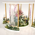 Modern Floral Display With Circular Golden Frame Ceiling Light Green Plants And White Base