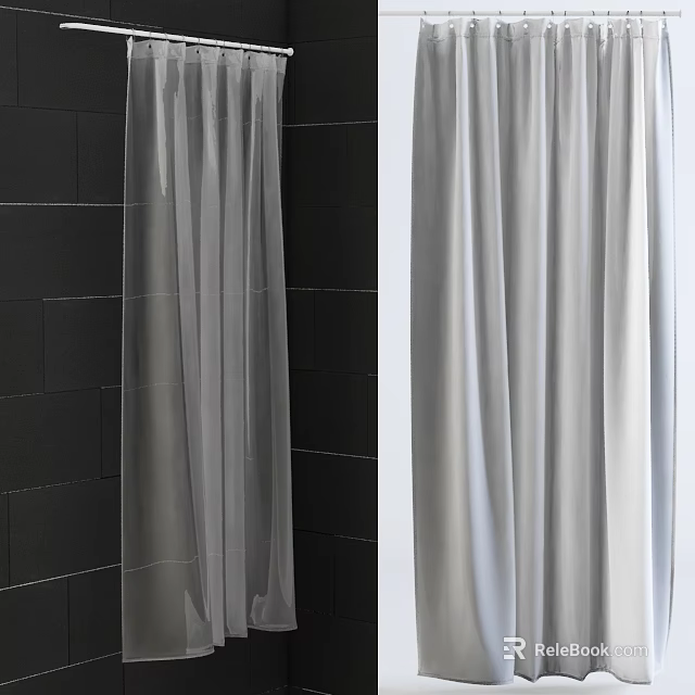 Bathroom Accessories Gray White Shower Curtain Modern Waterproof Bathroom Decor 3d model 