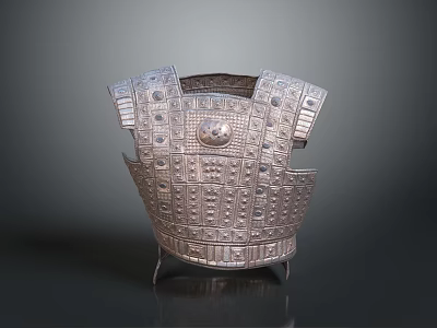 Ornate Silver Metal Vessel With Intricate Carvings And Decorative Patterns 3d model