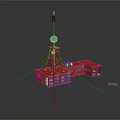 Red Industrial Modular Container Building With Tower Structure And Antenna