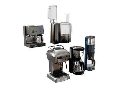 Essential Modern Kitchen Appliances Including Blender Food Processor Coffee Maker And Espresso Machine 3d model