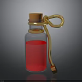 Decorative Glass Bottle With Red Liquid Golden Ring Hook And Orange Cork