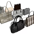 Stylish Various Style Handbags With Plaid Stripes Woven Designs And Black White Beige Brown Colors