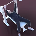 Woman Doing Barbell Bench Press On White Workout Bench In Sportswear With Sneakers