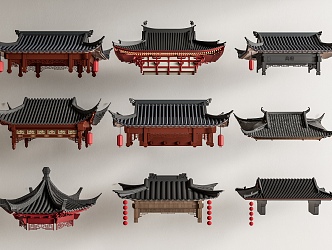 Chinese-style Eaves Ancient Building Eaves Line Eaves Tile Ridge Roof Building Components 3d model