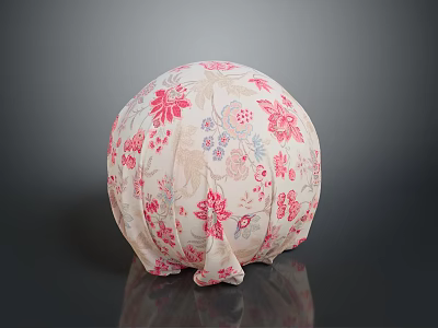 Floral Patterned Round Fabric Decorative Pillow With Pink And Blue Flowers 3d model