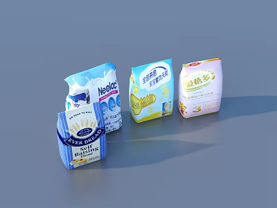 Assorted Milk Cartons For Daily Use With Different Brands And Flavors 3d model
