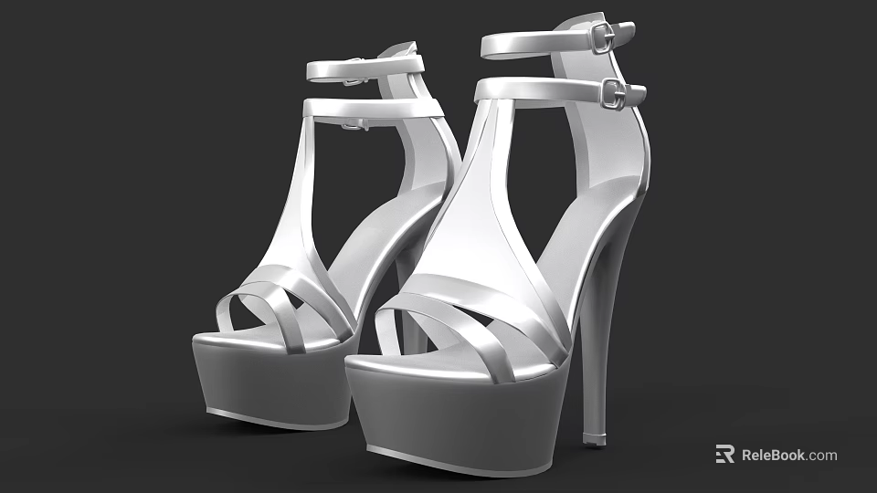 White Platform High Heel Shoes With Crisscross Straps And Stylish Design 3d model 