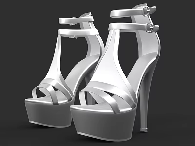 White Platform High Heel Shoes With Crisscross Straps And Stylish Design 3d model