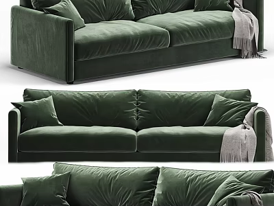 Luxurious Green Velvet Sectional Sofa With Decorative Pillows And Throw Blanket 3d model