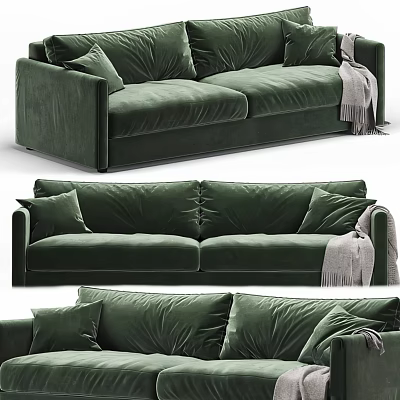 Luxurious Green Velvet Sectional Sofa With Decorative Pillows And Throw Blanket 3d model