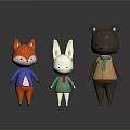 Cute Orange Fox White Rabbit Brown Bear As Game Movie Characters In Colorful Outfits