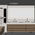Modern Bathroom Interior With Large Mirror Double Sink Vanity Marble Counter And Brass Faucets