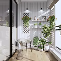 Bright Home Balcony Interior With Green Plants Washing Machine Table And Chairs