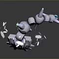 Futuristic Mechanical Game Movie Character With Silver Metallic Structure Blue Hexagonal Elements Spikes And Fragments