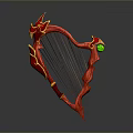 Red Harp Shaped Equipment With Golden Accents And Green Gemstone Detail