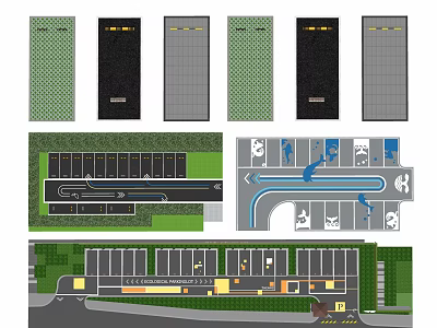 Parking Lot Design Layout With Multiple Plans Parking Spaces And Green Areas 3d model