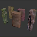 Red Brick Ruined Structures With Textured Surfaces And Broken Columns 3d model