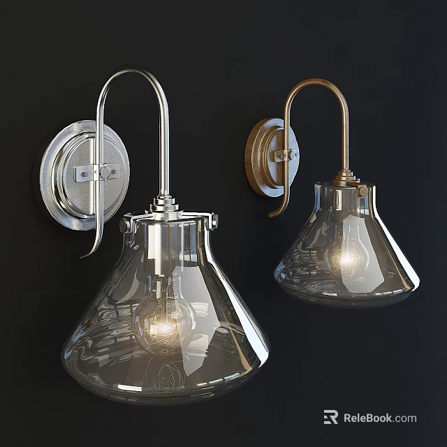 Wall Mounted Lamps With Transparent Glass Shades And Silver Gold Metal Finishes 3d model 