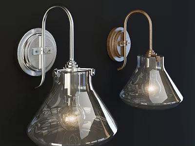Wall Mounted Lamps With Transparent Glass Shades And Silver Gold Metal Finishes 3d model