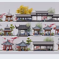 Various Traditional Chinese Garden Pavilions With Classic Roof And Decorative Elements