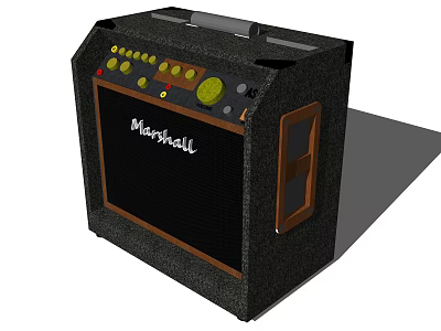 Marshall Black Speaker With Control Knobs And Wooden Panel Design 3d model