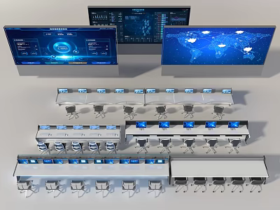 Monitoring Room With Multiple Screens Control Consoles And Global Data Displays 3d model