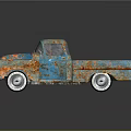 Vintage Blue Rusty Pickup Truck With Classic Exterior And White Wheels