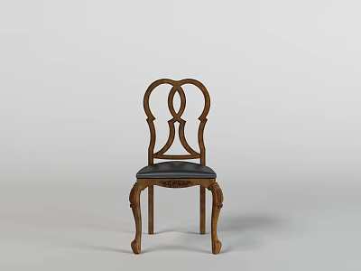 Classic Wooden Dining Chair With Intricate Carved Backrest And Dark Seat 3d model