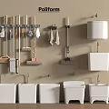 White Bathroom Accessories With Wall Mounted Storage And Organized Cleaning Tools 3d model