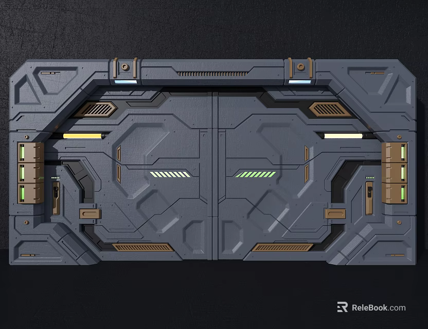 Futuristic Tech Panel Design With Geometric Patterns And Glowing Green Lines 3d model 