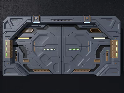 Futuristic Tech Panel Design With Geometric Patterns And Glowing Green Lines 3d model