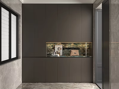 Elegant Modern Shoe Cabinet With Dark Finish And Glass Display Shelf In Hallway Interior 3d model