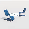 Two Blue Woven Lounge Chairs With Metal Frame For Outdoor Relaxation